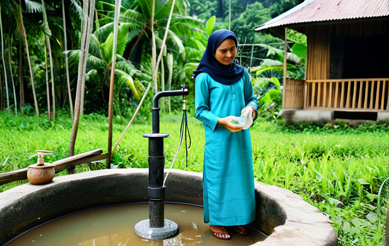 Water Quality Testing in a Rural Village**

"A young woman, fully clothed in modest baju kurung, tests a water sample from a well in a small Malaysian village, appropriate attire, safe for work, perfect anatomy, natural proportions, professional photography, environmental science focus, shows concern and awareness, background of lush greenery and traditional wooden houses, family-friendly, high quality."

**